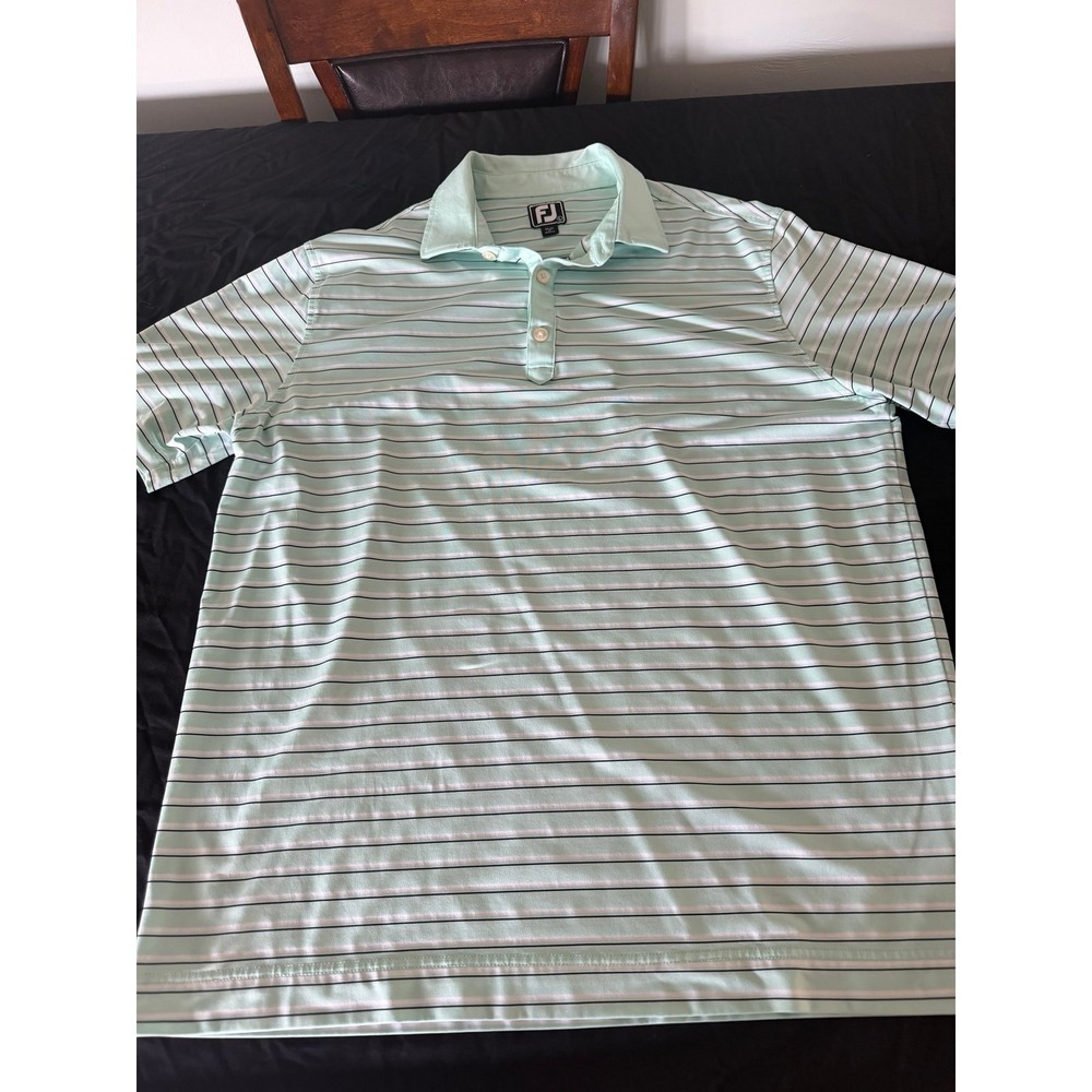 FootJoy Athletic Fit Striped Golf Polo Mint Green Men's Large